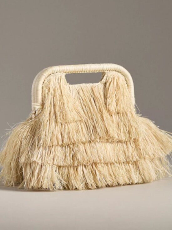 Poolside Handbags - The Flamands Mini Fringe Raffia Top-Handle Bag NEW